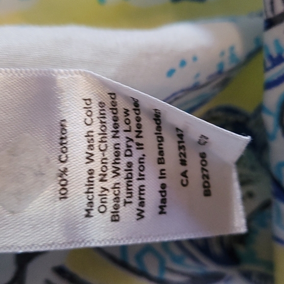 Talbots Yellow w/Blue Sea Shells Tunic Style Blouse. Size Lp 100% Cotton V-neck - Picture 14 of 17